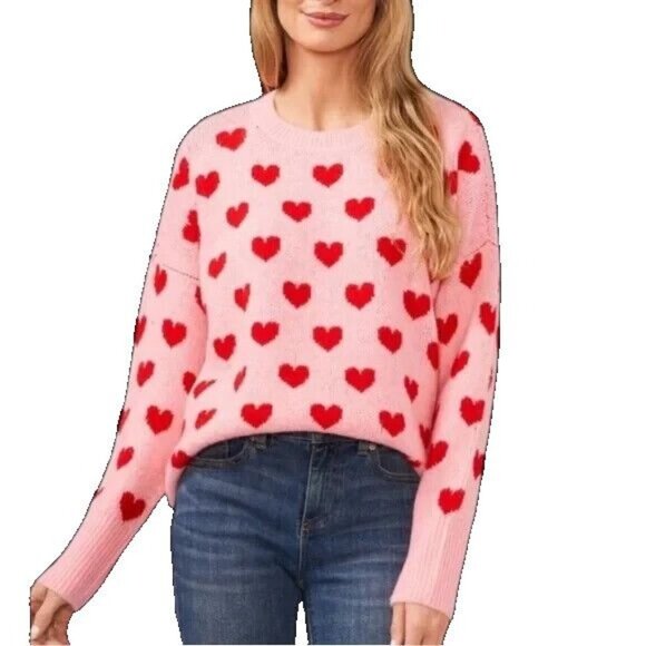 Anthropologie CeCe Sweaters - Anthropologie CeCe Size Large Pink Heart Oversized Cozy Sweater NEW